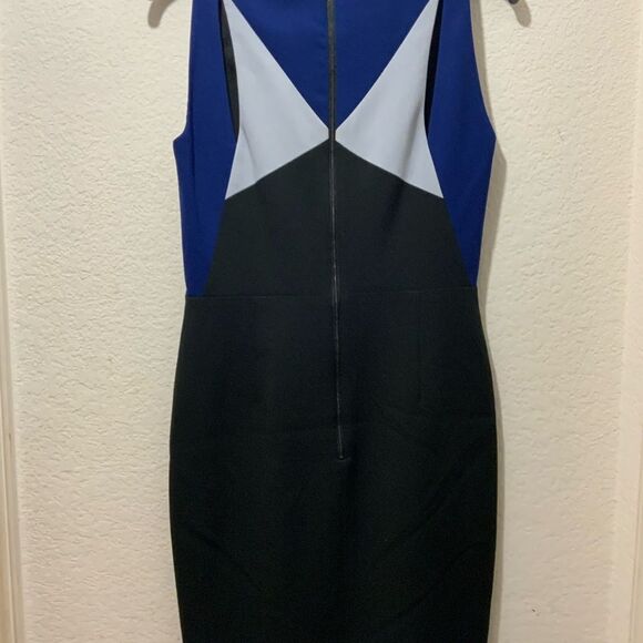 BCBGMaxAzria Geometric Cutout Cocktail Dress Black Blue Sleeveless Tailored 4 - Picture 12 of 14